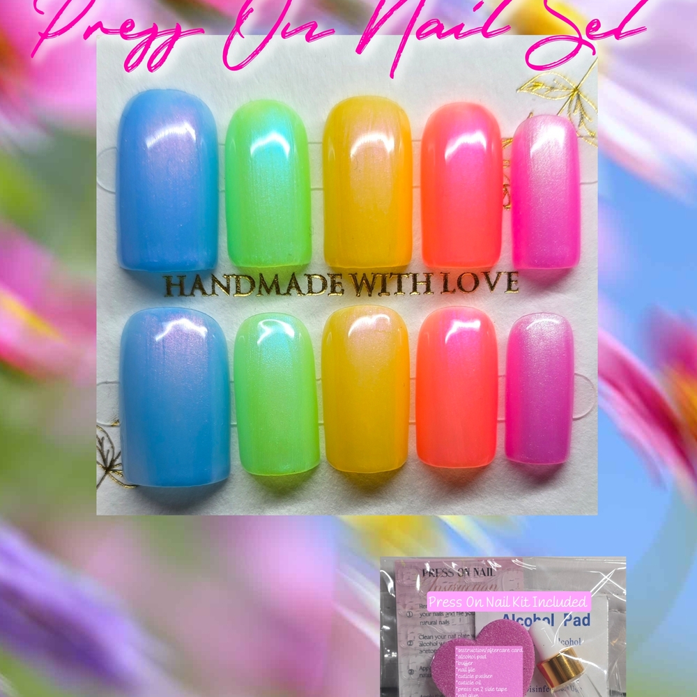Handmade Colorful Press On Nail Set